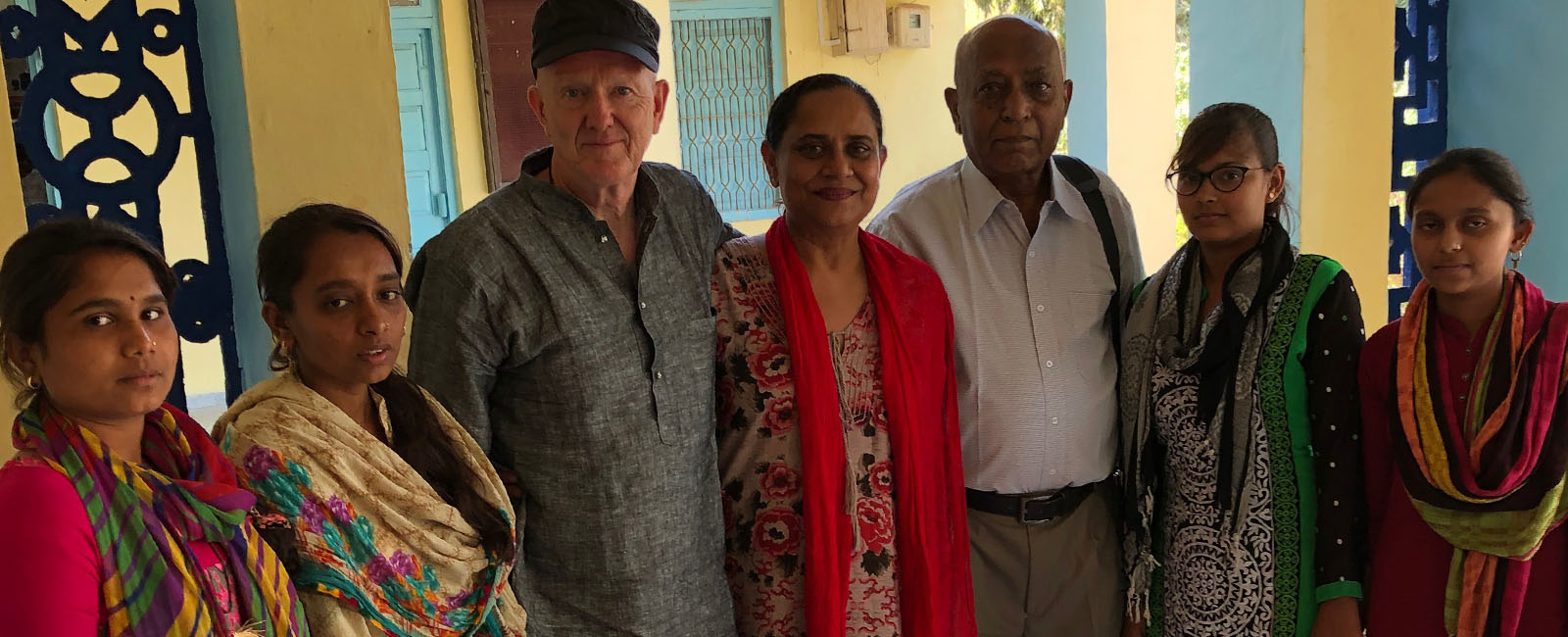 Recipients of the Saraswati Trust - four Indian girls with Harsha Patel, her husband and her father 